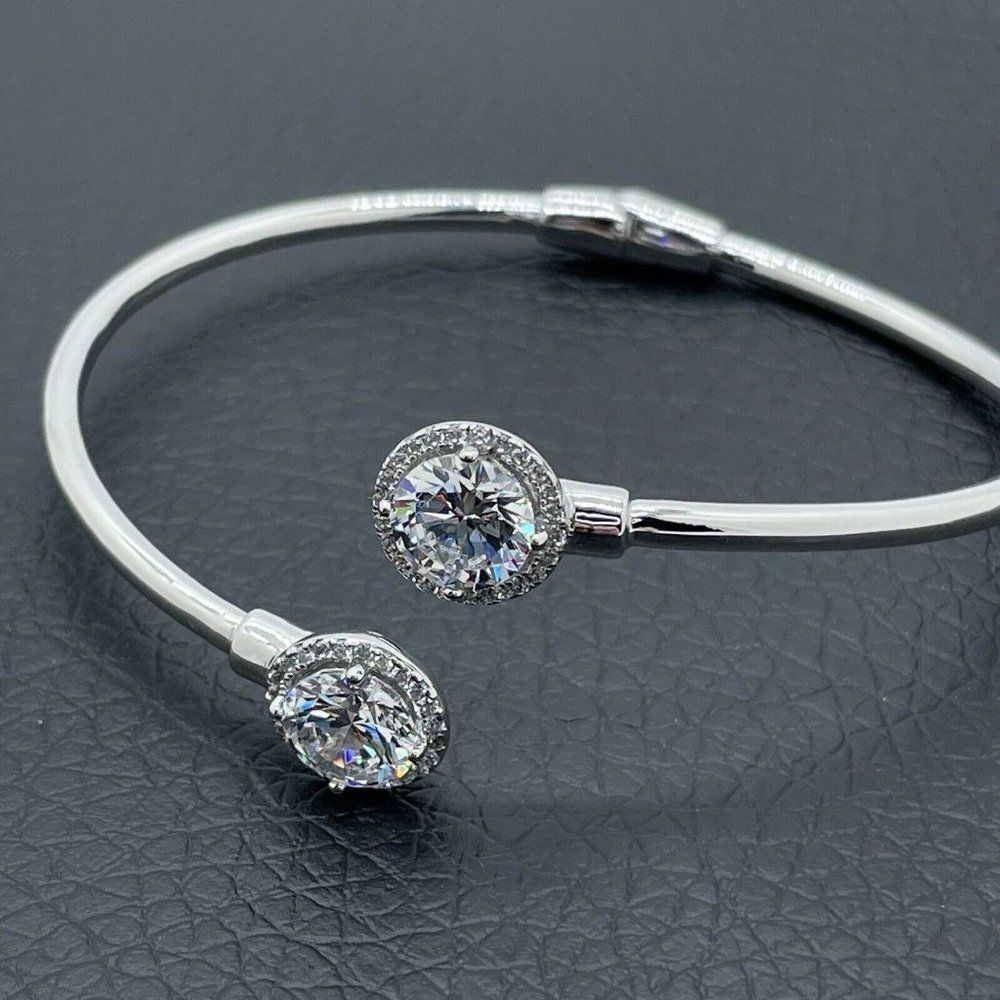 Bypass Bracelet Sterling Silver Simulated Diamonds Round Cut Absolute 4.28ctw - Picture 11 of 14